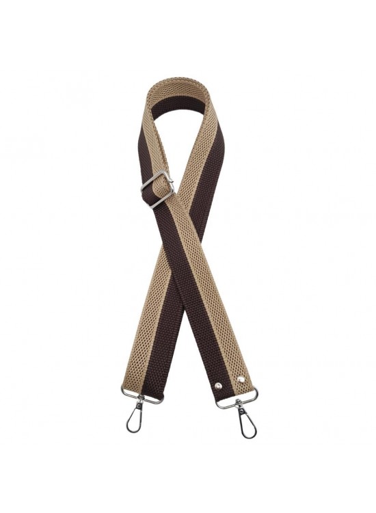 Çanta Aksesuar 120x4 cm Polyester Kolon Çanta Sapı Kahve Bej Renk Gümüş Metalli