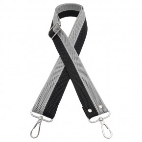 Çanta Aksesuar 120x4 cm Polyester Kolon Çanta Sapı Siyah Gri Renk Gümüş Metalli