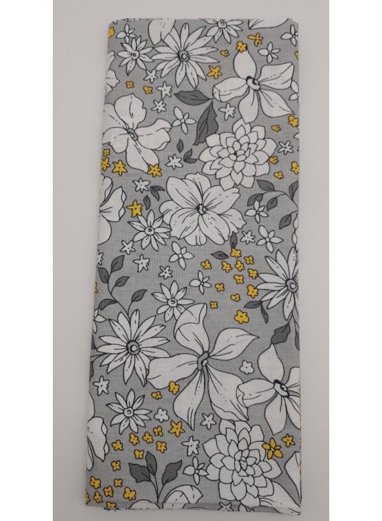 Çanta Aksesuar 120X50 Cm Gri Çiçekli Desen Pamuklu Astarlık Kumaş No:17
