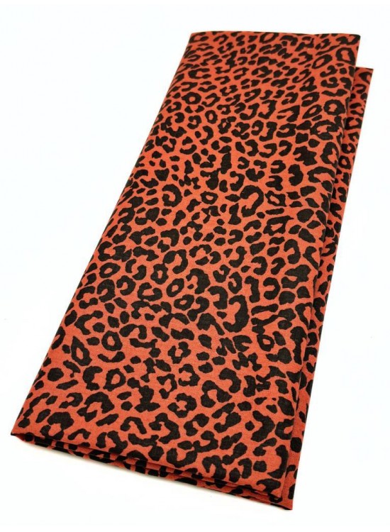 Çanta Aksesuar 120x50 cm Pamuklu Astarlık Kumaş Kiremit-Siyah Leopar  Desen