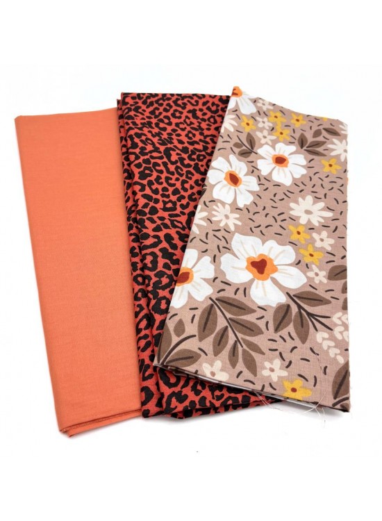 Çanta Aksesuar 120x50  cm Pamuklu Astarlık Kumaş Seti (Taba, Taba Çiçekli, Taba Leopar)