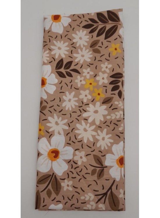 Çanta Aksesuar 120X50 Cm Sütlü Kahve Papatya Desen Pamuklu Astarlık Kumaş No:18