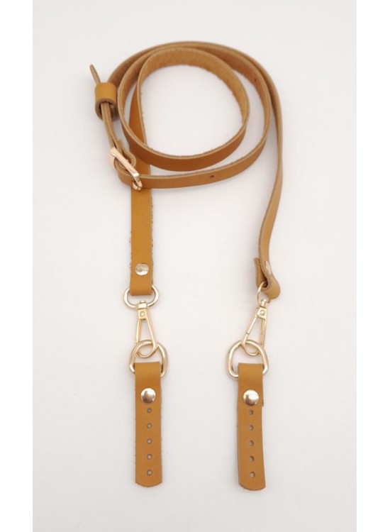 Çanta Aksesuar 130x1.5 cm Açık Taba Gerçek Deri Light Gold Tokalı Çanta Sapı