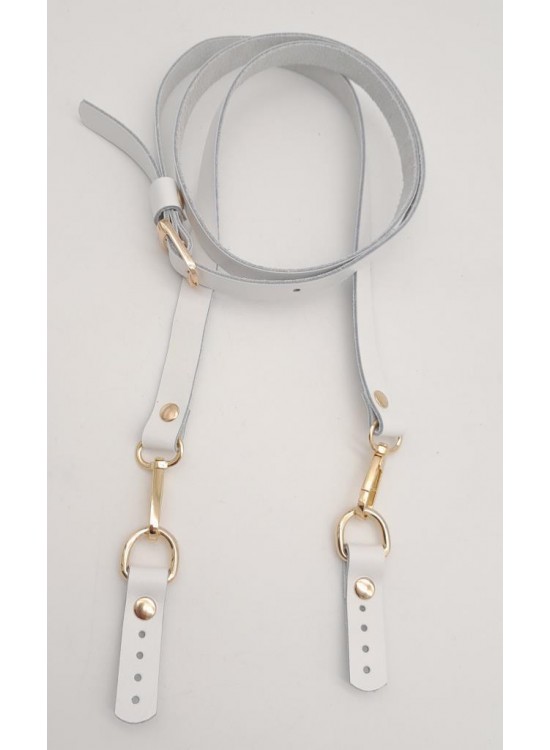 Çanta Aksesuar 130x1.5 cm Beyaz Gerçek Deri Light Gold Tokalı Çanta Sapı