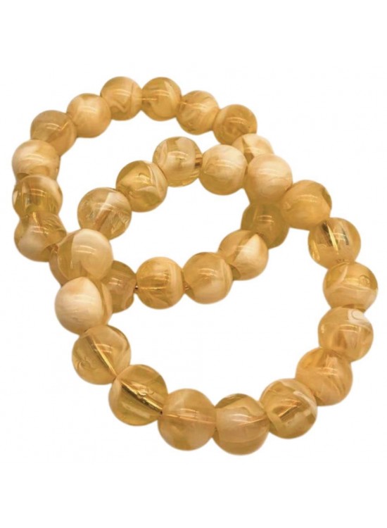 Çanta Aksesuar 14 cm Krem-Şeffaf Boncuklu Bilezik Model Çift Çanta Sapı Light Gold Metalli