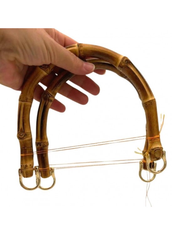 Çanta Aksesuar 18 cm Çift Gerçek Bambu Çanta Sapı Düz Halkalı (Light Gold Metalli)