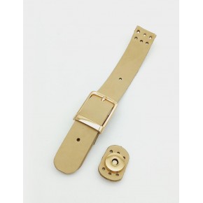 Çanta Aksesuar 18x2,3 cm Ham (Doğal) Gerçek Deri Tokalı Çanta Kapağı Light Gold Metalli