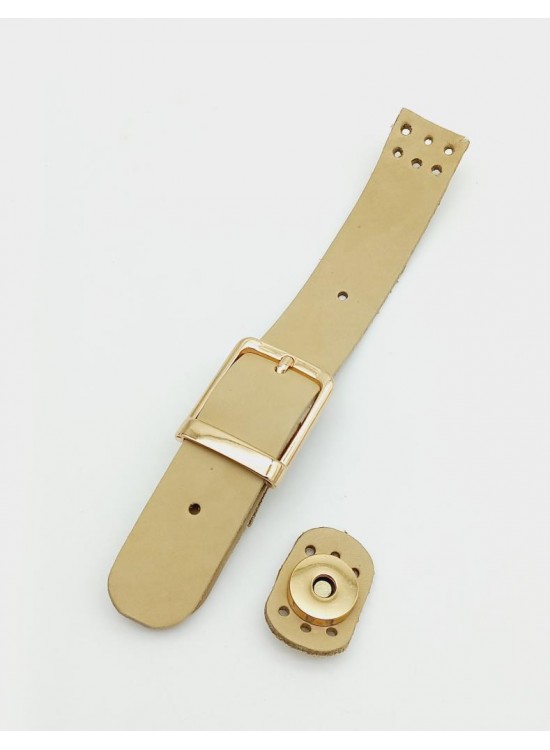 Çanta Aksesuar 18x2,3 cm Ham (Doğal) Gerçek Deri Tokalı Çanta Kapağı Light Gold Metalli