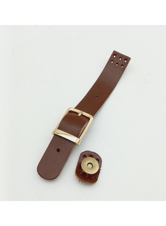 Çanta Aksesuar 18x2,3 cm Kızıl Kahve Gerçek Deri Tokalı Çanta Kapağı Light Gold Metalli