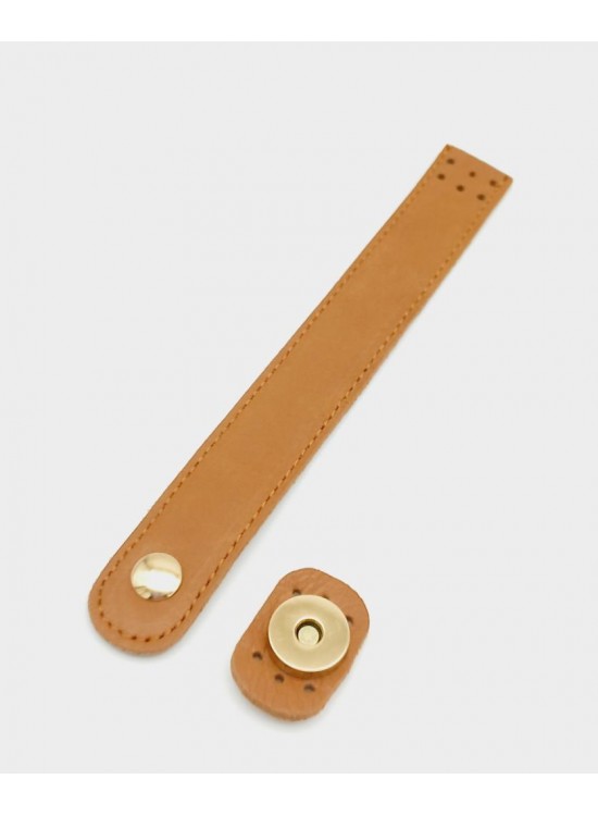 Çanta Aksesuar 18x2,3 cm Taba Gerçek Deri Dikişli Çift Kat Çanta Kapağı Light Gold Metalli