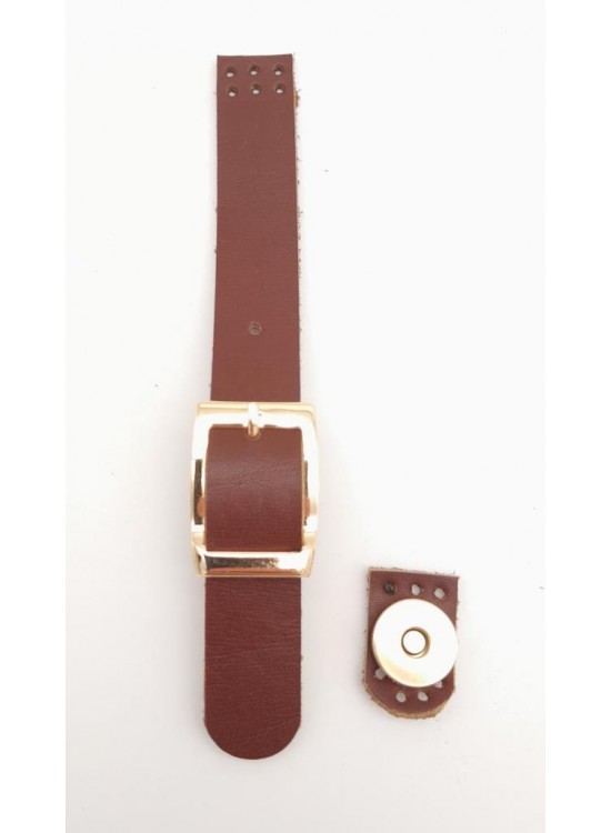 Çanta Aksesuar 18x2 cm Kızıl Kahve Renk Gerçek Deri Tokalı Çanta Kapağı Light Gold Metalli