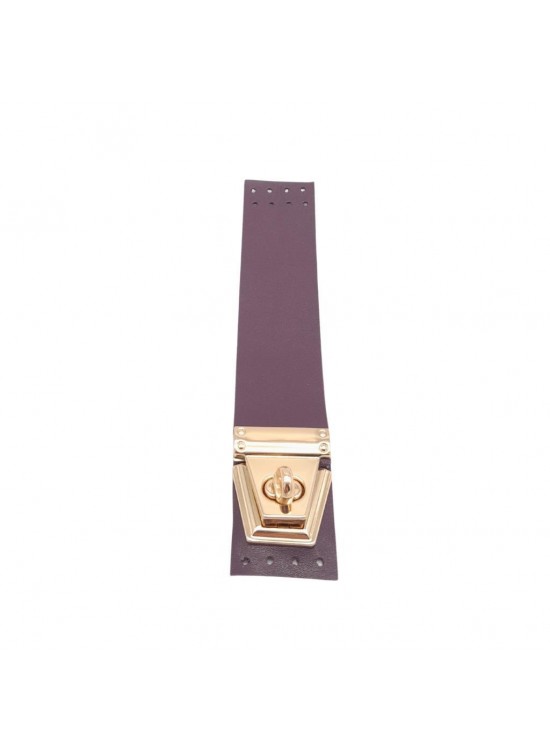 Çanta Aksesuar 18x3.5 cm Suni Deri Mor Renk Kapak Light Gold Metalli