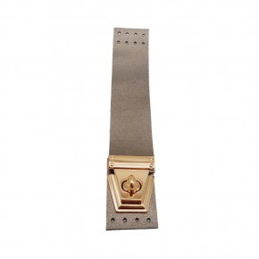 Çanta Aksesuar 18x3.5 cm Suni Deri Parlak Gri Renk Kapak Light Gold Metalli