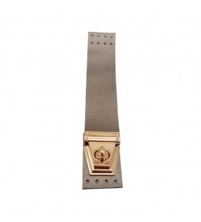 Çanta Aksesuar 18x3.5 cm Suni Deri Parlak Gri Renk Kapak Light Gold Metalli