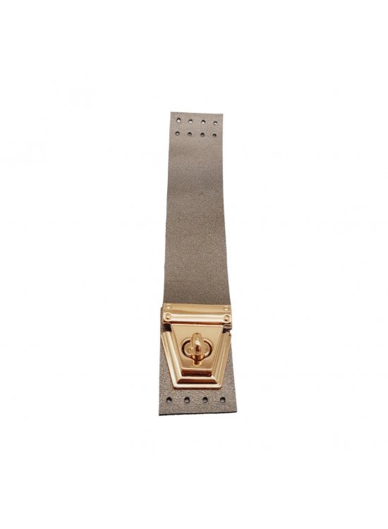 Çanta Aksesuar 18x3.5 cm Suni Deri Parlak Gri Renk Kapak Light Gold Metalli