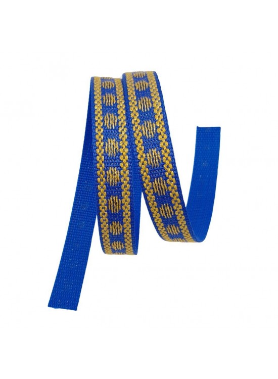 Çanta Aksesuar 2.5 cm Polyester Kolon Mavi Gold Simli 1 Metre