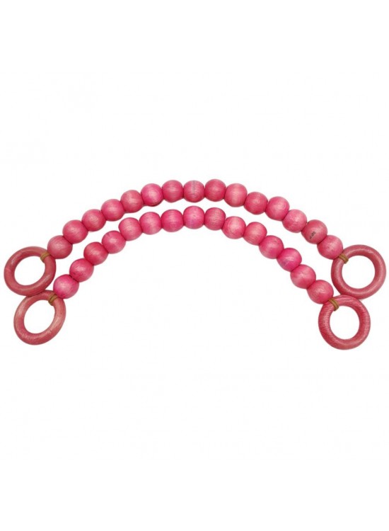 Çanta Aksesuar 20 mm Ahşap Boncuklu 37 cm Pembe Renk Çanta Sapı