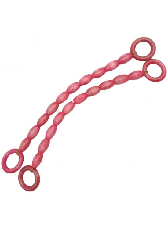 Çanta Aksesuar 20 mm Oval Ahşap Boncuklu 40 cm Pembe Renk Çanta Sapı