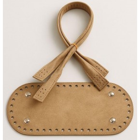 Çanta Aksesuar 25x12 Cm Suni Deri Nubuk Bej Renk Taban Ve Pelikan Model Çanta Sapı Seti Gümüş Metalli