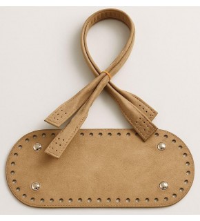 Çanta Aksesuar 25x12 Cm Suni Deri Nubuk Bej Renk Taban Ve Pelikan Model Çanta Sapı Seti Gümüş Metalli