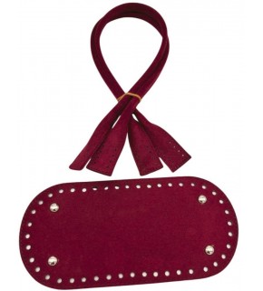 Çanta Aksesuar 25x12 Cm Suni Deri Nubuk Bordo  Renk Taban Ve Pelikan Model Çanta Sapı Seti Gümüş Metalli