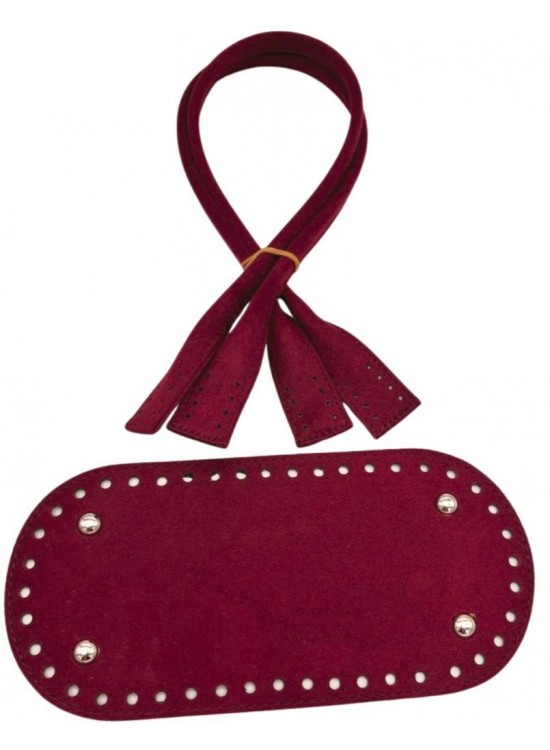 Çanta Aksesuar 25x12 Cm Suni Deri Nubuk Bordo  Renk Taban Ve Pelikan Model Çanta Sapı Seti Gümüş Metalli