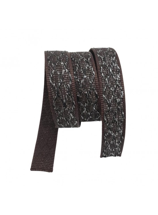 Çanta Aksesuar 3 cm Polyester Kolon Kahverengi Gümüş Simli 1 Metre