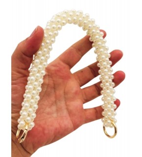 Çanta Aksesuar 31 cm Krem Boncuklu Kare Model Çanta Sapı Yaylı Halkalı