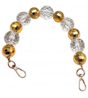 Çanta Aksesuar 38 cm Şeffaf- Gold  Boncuklu Çanta Sapı Light Gold Metalli