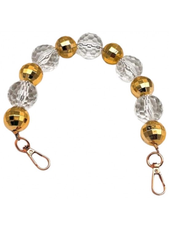 Çanta Aksesuar 38 cm Şeffaf- Gold  Boncuklu Çanta Sapı Light Gold Metalli