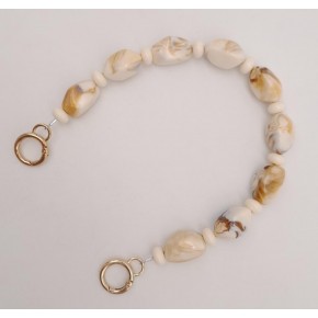 Çanta Aksesuar 38 cm Yaylı Halkalı Bej Akrilik Zincir Light Gold Metalli