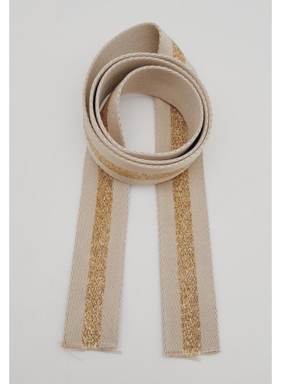 Çanta Aksesuar 4 Cm Bej Renk Simli Polyester Kolon 1 Metre