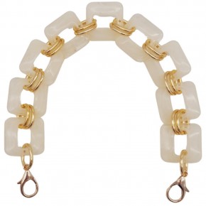 Çanta Aksesuar 40 cm Kare Akrilik Kancalı Çanta Zinciri Krem Renk Light Gold Metalli