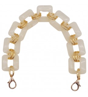 Çanta Aksesuar 40 cm Kare Akrilik Kancalı Çanta Zinciri Krem Renk Light Gold Metalli