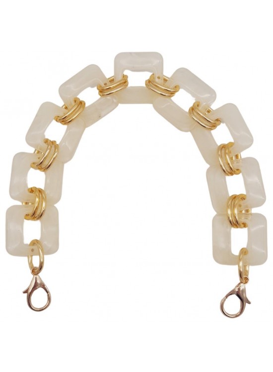 Çanta Aksesuar 40 cm Kare Akrilik Kancalı Çanta Zinciri Krem Renk Light Gold Metalli
