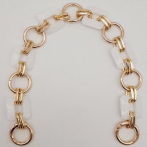 Çanta Aksesuar 40 cm Kare Akrilik Yaylı Halkalı Çanta Zinciri Beyaz Renk Light Gold Metalli