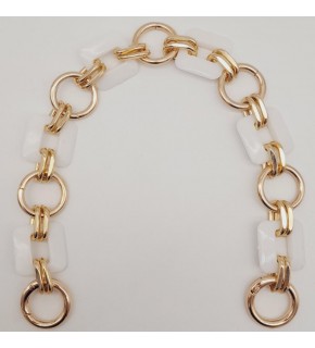 Çanta Aksesuar 40 cm Kare Akrilik Yaylı Halkalı Çanta Zinciri Beyaz Renk Light Gold Metalli