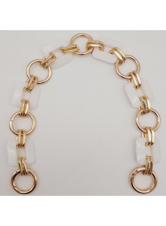 Çanta Aksesuar 40 cm Kare Akrilik Yaylı Halkalı Çanta Zinciri Beyaz Renk Light Gold Metalli
