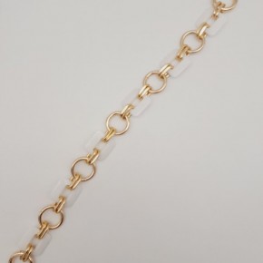 Çanta Aksesuar 40 cm Kare Akrilik Yaylı Halkalı Çanta Zinciri Beyaz Renk Light Gold Metalli