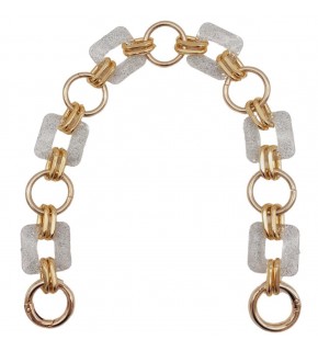 Çanta Aksesuar 40 cm Kare Akrilik Yaylı Halkalı Çanta Zinciri Simli Light Gold Metalli