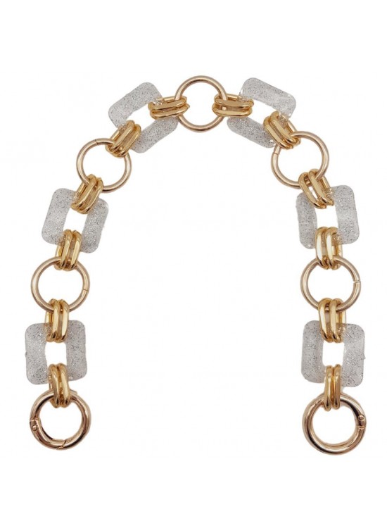 Çanta Aksesuar 40 cm Kare Akrilik Yaylı Halkalı Çanta Zinciri Simli Light Gold Metalli