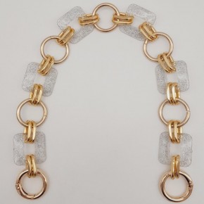 Çanta Aksesuar 40 cm Kare Akrilik Yaylı Halkalı Çanta Zinciri Simli Light Gold Metalli