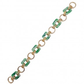 Çanta Aksesuar 40 cm Kare Akrilik Yaylı Halkalı Çanta Zinciri Yeşil Renk Light Gold Metalli