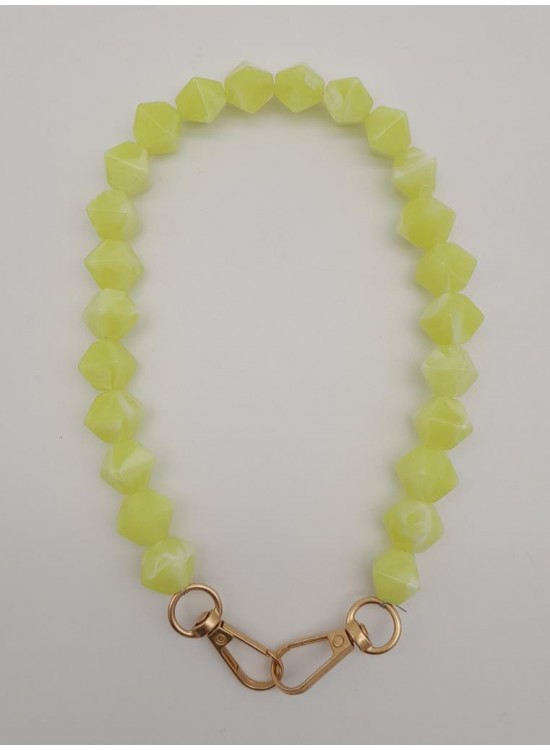 Çanta Aksesuar 40 cm Mini Sekizgen Akrilik Neon Sarı Renk Çanta Sapı Light Gold Metalli