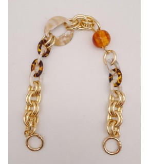 Çanta Aksesuar 41 cm Yaylı Halkalı Leopar Akrilik Detaylı Zincir Light Gold Metalli