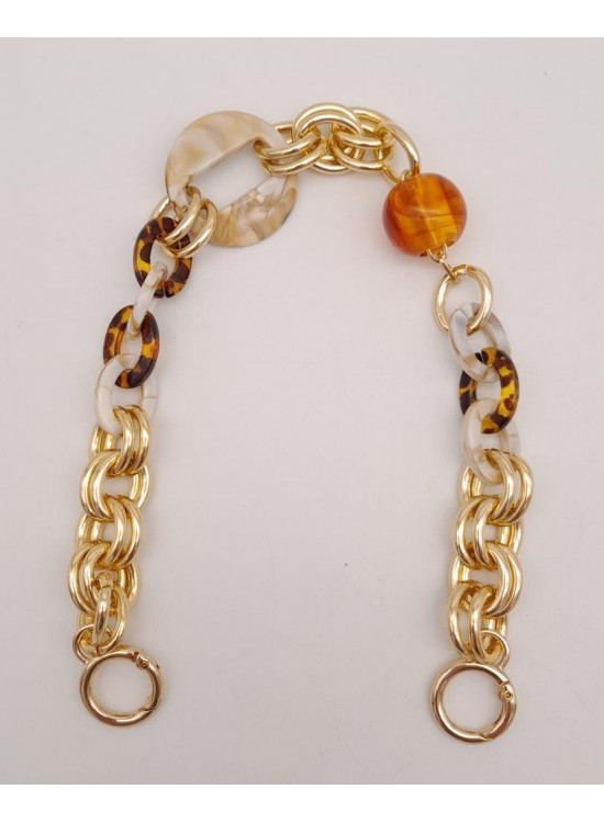 Çanta Aksesuar 41 cm Yaylı Halkalı Leopar Akrilik Detaylı Zincir Light Gold Metalli