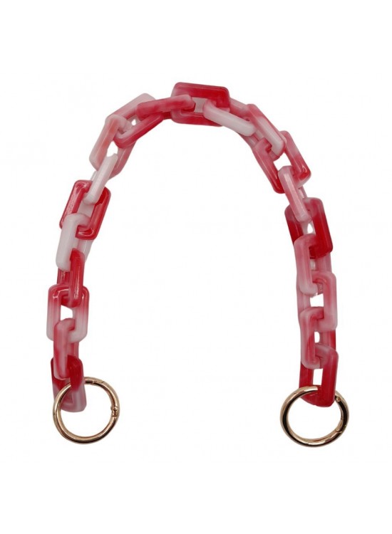 Çanta Aksesuar 42 cm Akrilik Görünümlü Plastik Dikdörtgen Halkalı Zincir Bej Koyu Pembe Renk Light Gold Metalli