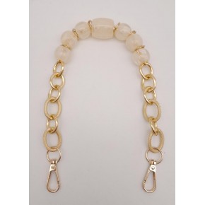 Çanta Aksesuar 42 cm Kancalı Krem Renk Akrilik Zincir Light Gold Metalli