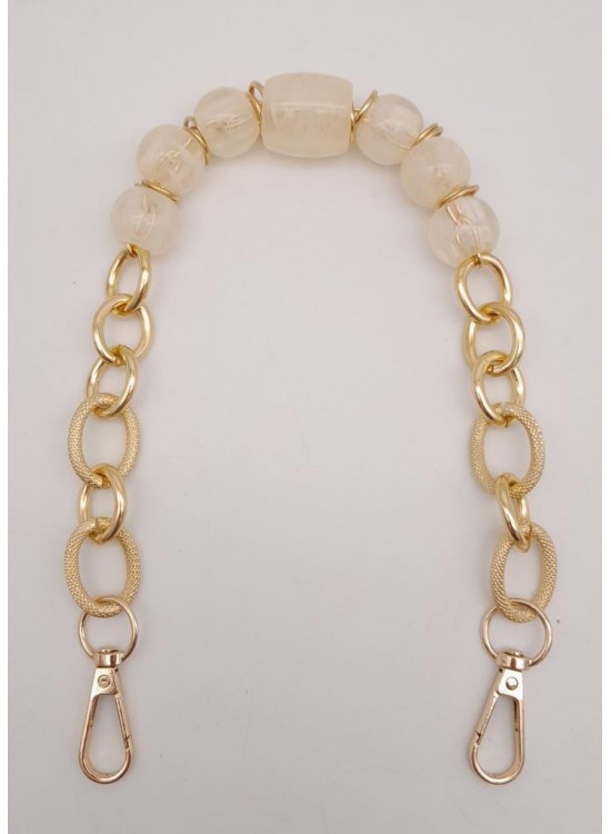Çanta Aksesuar 42 cm Kancalı Krem Renk Akrilik Zincir Light Gold Metalli