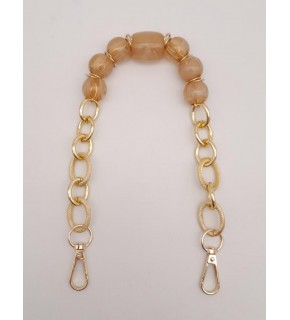 Çanta Aksesuar 42 cm Kancalı Sütlü Kahve Renk Akrilik Zincir Light Gold Metalli
